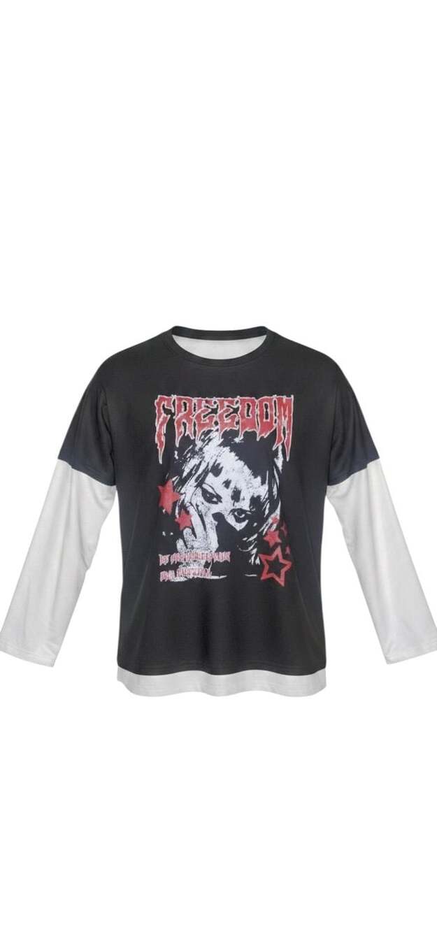 PrettyLittleThing Freedom Graphic Layered Long Sleeve T-Shirt